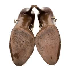 مملوكة مسبقًا حذاء كعب عالي سيرجيو روسي سيور حلقات جلد بني مقاس 37.5