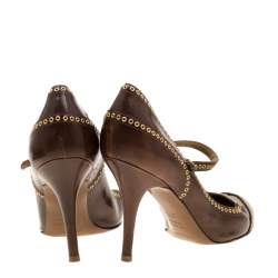 مملوكة مسبقًا حذاء كعب عالي سيرجيو روسي سيور حلقات جلد بني مقاس 37.5