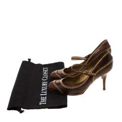 مملوكة مسبقًا حذاء كعب عالي سيرجيو روسي سيور حلقات جلد بني مقاس 37.5