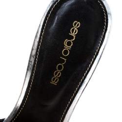 مملوكة مسبقًا Sergio Rossi Metallic Silver Leather Lakeesha Wedge Slides Size 37.5