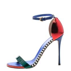 Pre Owned Sergio Rossi Multicolor Patent Leather Ankle Strap Open Toe Sandals Size 40