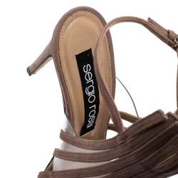 Pre Owned Sergio Rossi Beige Suede Leather Fringe Slingback Sandals Size 38