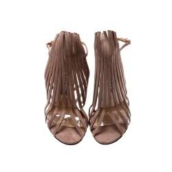 Pre Owned Sergio Rossi Beige Suede Leather Fringe Slingback Sandals Size 38