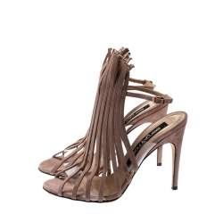 Pre Owned Sergio Rossi Beige Suede Leather Fringe Slingback Sandals Size 38