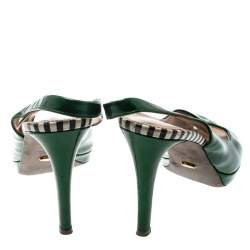 Pre Owned Sergio Rossi Green Patent Leather Peep Toe Slingback Sandals Size 37