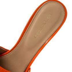 Pre Owned حذاء سلايدز سيرجيو روسي كعب عريض لاكيشا جلد لامع منقوش برتقالي مقاس 39.5