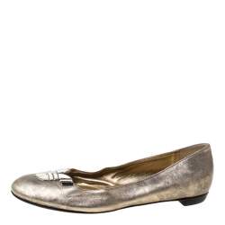Pre Owned Sergio Rossi Metallic Silver Leather Ballet Flats Size 39