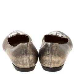 Pre Owned Sergio Rossi Metallic Silver Leather Ballet Flats Size 39