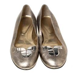 Pre Owned Sergio Rossi Metallic Silver Leather Ballet Flats Size 39