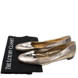 Pre Owned Sergio Rossi Metallic Silver Leather Ballet Flats Size 39