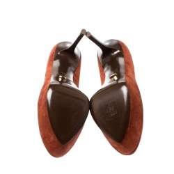 Pre Owned Sergio Rossi Dark Orange Suede Cachet Platform Pumps Size 39