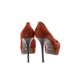 Pre Owned Sergio Rossi Dark Orange Suede Cachet Platform Pumps Size 39