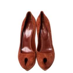 Pre Owned Sergio Rossi Dark Orange Suede Cachet Platform Pumps Size 39