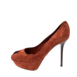 Pre Owned Sergio Rossi Dark Orange Suede Cachet Platform Pumps Size 39
