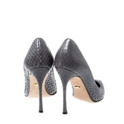 Pre Owned حذاء كعب غالي سيرجيو روسي جلد ثعبان رصاصي مقدمة مدببة مقاس 35