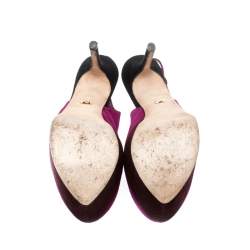 Pre Owned Sergio Rossi Purple Suede Cachet Peep Toe Platform Slingback Sandals Size 38.5
