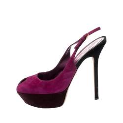 Pre Owned Sergio Rossi Purple Suede Cachet Peep Toe Platform Slingback Sandals Size 38.5