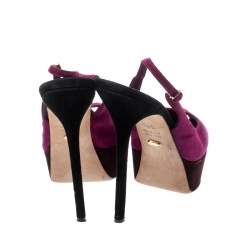 Pre Owned Sergio Rossi Purple Suede Cachet Peep Toe Platform Slingback Sandals Size 38.5