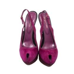 Pre Owned Sergio Rossi Purple Suede Cachet Peep Toe Platform Slingback Sandals Size 38.5