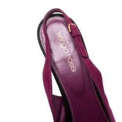 Pre Owned Sergio Rossi Purple Suede Cachet Peep Toe Platform Slingback Sandals Size 38.5