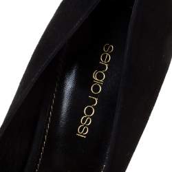 مملوكة مسبقًا حذاء كعب عالي سيرجيو روسي مقدمة مدببة سويدي أسود مقاس 39.5