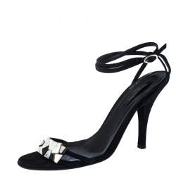 Sergio Rossi Black Suede Mother of Pearl Ankle Wrap Sandals Size 39.5