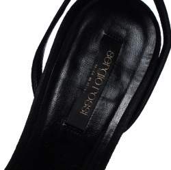 Sergio Rossi Black Suede Mother of Pearl Ankle Wrap Sandals Size 39.5