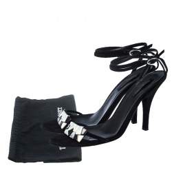 Sergio Rossi Black Suede Mother of Pearl Ankle Wrap Sandals Size 39.5