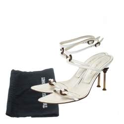 Pre Owned Sergio Rossi White Leather Ankle Strap Sandals Size 36.5