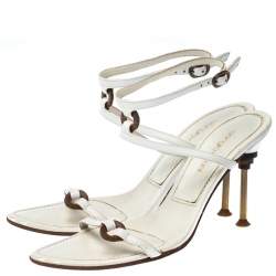 Pre Owned Sergio Rossi White Leather Ankle Strap Sandals Size 36.5