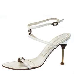 Pre Owned Sergio Rossi White Leather Ankle Strap Sandals Size 36.5