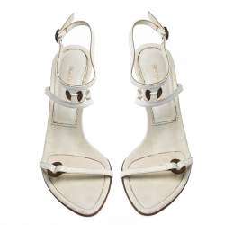 Pre Owned Sergio Rossi White Leather Ankle Strap Sandals Size 36.5
