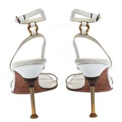 Pre Owned Sergio Rossi White Leather Ankle Strap Sandals Size 36.5