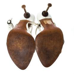 Pre Owned Sergio Rossi White Leather Ankle Strap Sandals Size 36.5