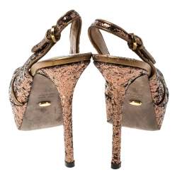 Sergio Rossi Metallic Gold Platform Slingback Peep Toe Sandals Size 36