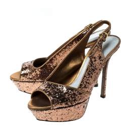 Sergio Rossi Metallic Gold Platform Slingback Peep Toe Sandals Size 36