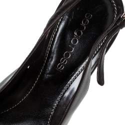 Pre Owned Sergio Rossi Black Leather Slingback Wedge Platform Sandals Size 37.5