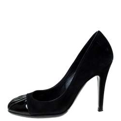 Pre Owned Sergio Rossi Black Suede And Patent Leather Cap Toe Pumps Size 35