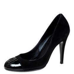 Pre Owned Sergio Rossi Black Suede And Patent Leather Cap Toe Pumps Size 35