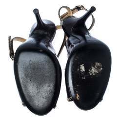 مملوكة مسبقًا صندل سيرجيو فتحة كعب مقدمة مفتوحة جلد حلقة أسود مقاس 38