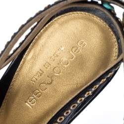 مملوكة مسبقًا صندل سيرجيو فتحة كعب مقدمة مفتوحة جلد حلقة أسود مقاس 38