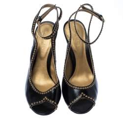 مملوكة مسبقًا صندل سيرجيو فتحة كعب مقدمة مفتوحة جلد حلقة أسود مقاس 38