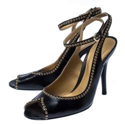 مملوكة مسبقًا صندل سيرجيو فتحة كعب مقدمة مفتوحة جلد حلقة أسود مقاس 38