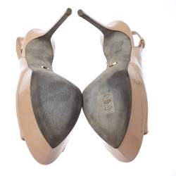 Pre Owned Sergio Rossi Beige Patent Leather Peep Toe Ankle Strap Platform Sandals 42