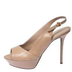 Pre Owned Sergio Rossi Beige Patent Leather Peep Toe Ankle Strap Platform Sandals 42