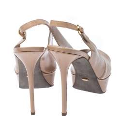 Pre Owned Sergio Rossi Beige Patent Leather Peep Toe Ankle Strap Platform Sandals 42