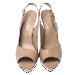 Pre Owned Sergio Rossi Beige Patent Leather Peep Toe Ankle Strap Platform Sandals 42