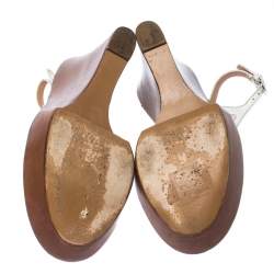 مملوكة مسبقًا  Sergio Rossi White Leather Slingback Wedge Sandals Size 37