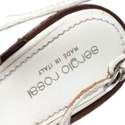 مملوكة مسبقًا  Sergio Rossi White Leather Slingback Wedge Sandals Size 37