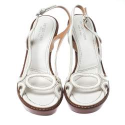 مملوكة مسبقًا  Sergio Rossi White Leather Slingback Wedge Sandals Size 37